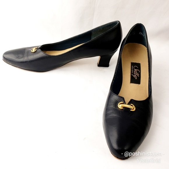 Selby Shoes Vintage Selby Black Leathergold Low Heel Pump Poshmark